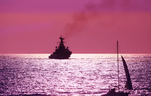 Картинка закат, корабль, яхта, Черное море, &quot;Пытливый&quot;, Сторожевой