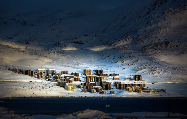 Картинка city, winter, town, urban, Arctic, Greenland, Qinngorput, Nuuk