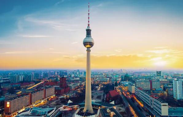 Картинка city, tower, sunset, Berlin, Fernsehturm