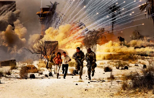 Картинка дым, Взрыв, бег, Египет, Меган фокс, военные, Трансформеры 2