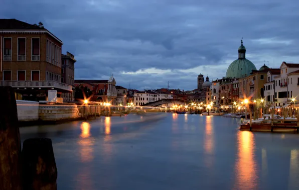 Картинка city, город, lights, Италия, Венеция, канал, Italy, night, гондола, Venice