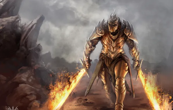 Картинка armor, dragon, cave, human form, battle axe