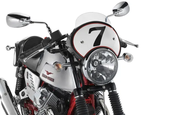 Картинка белый, мотоцикл, 2010, moto, фон., motorbike, Nakes, Guzzi, V7 Racer
