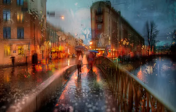 Картинка осень, девушка, дождь, зонт, Питер, St Petersburg