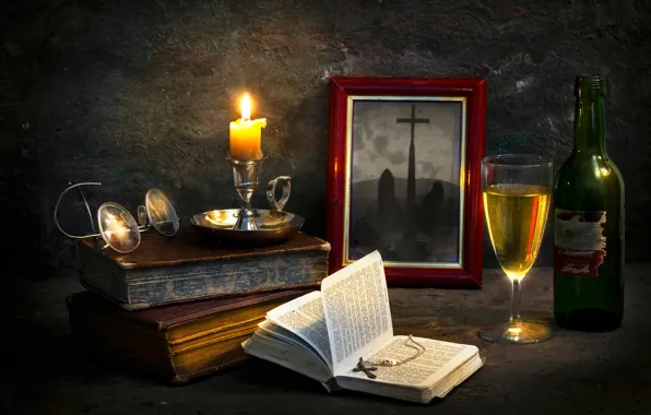 Картинка фото, книги, свеча, крестик, The pastor's abode