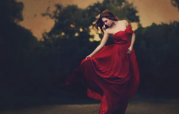Картинка девушка, платье, царапины, в красном, фильтр