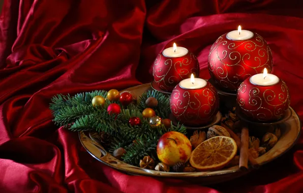 Картинка огонь, пламя, праздник, елка, новый год, свечи, new year
