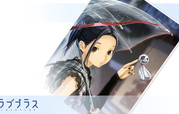 Картинка капли, зонт, девочка, красная, брелок, нитка, Kobayakawa Rinko, Loveplus