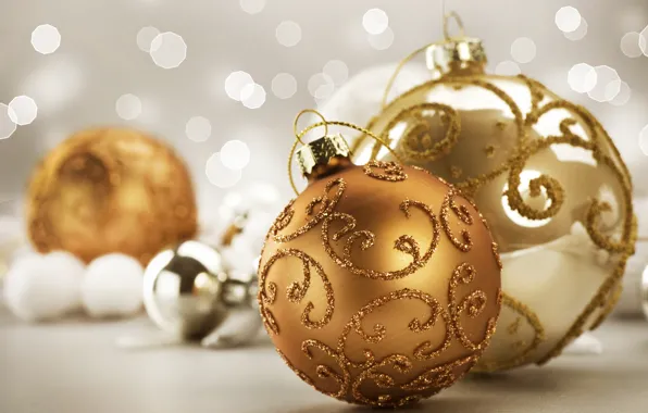 Картинка шарики, золото, праздник, игрушки, блеск, новый год, блестки, декорации, happy new year, christmas decoration, новогодние …