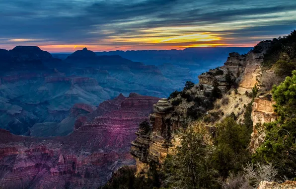 Картинка закат, горы, скалы, каньон, США, Grand Canyon National Park