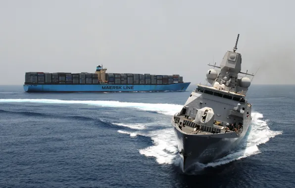 Картинка sea, military, weapon, bow, ships, list, maersk, F805, conteinership, fregat, circulation
