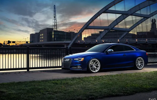 Картинка мост, город, Audi, blue