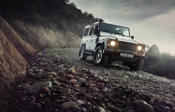 Картинка Light, Land Rover, Front, 4x4, Defender, SUV, Jeep, Mountain Road