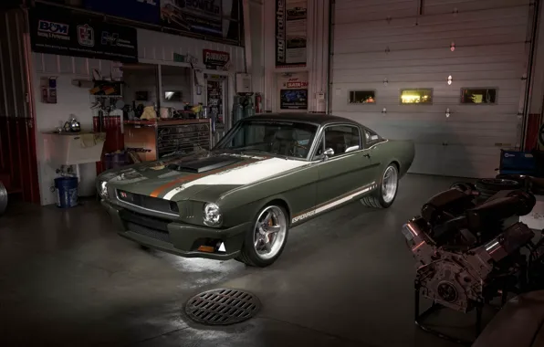 Картинка mustang, ford, with, brushed, recoil, ringbrothers, dark clear garage