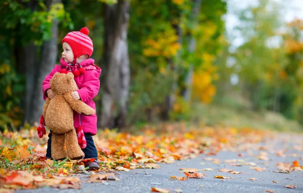 Картинка дорога, осень, деревья, дети, детство, ребенок, road, trees, autumn, child, teddy bear, childhood, children, little …