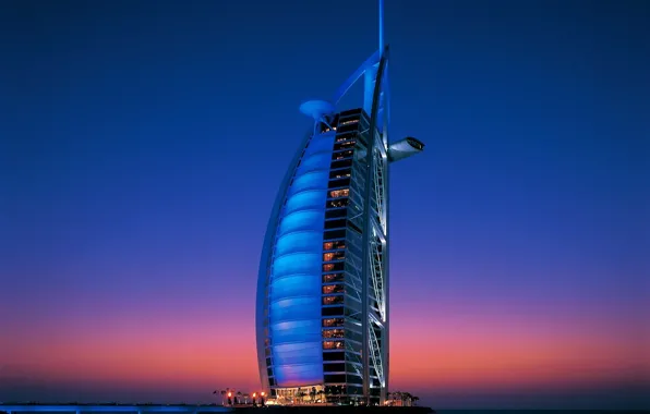Картинка Дубаи, сумерки, ОАЭ, Burj Al Arab, Бурж аль-Араб