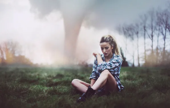 Картинка девушка, смерч, торнадо, Стихийное бедствие, Natural Disaster