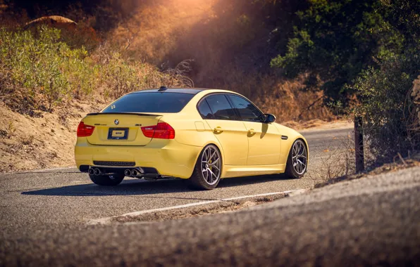Картинка дорога, бмв, желтая, BMW M3