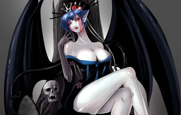 Картинка demon, skull, cleavage, female