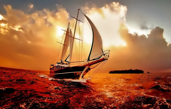 Картинка sea, Sunset, sailing
