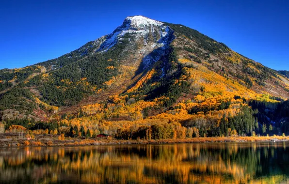 Картинка осень, деревья, горы, озеро