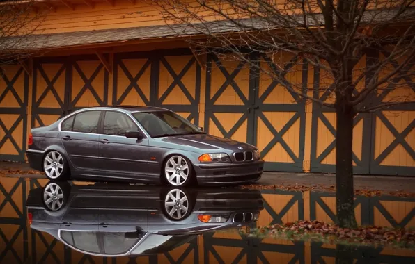 Картинка отражение, бмв, BMW, лужа, серая, E46, 3 серия, 325