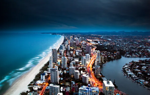 Картинка море, город, океан, австралия, отели, золотой берег