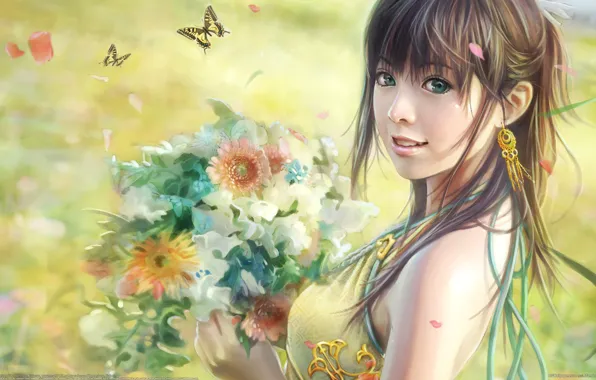Картинка бабочки, цветы, рисунок, букет, i-chen lin