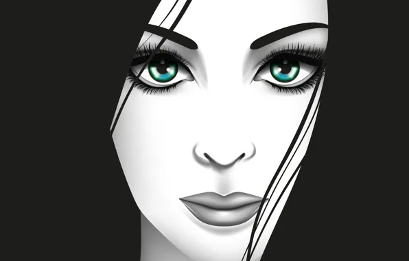 Картинка взгляд, девушка, лицо, вектор, зеленые глаза