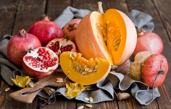 Картинка осень, листья, тыква, фрукты, натюрморт, овощи, гранаты, Anna Verdina