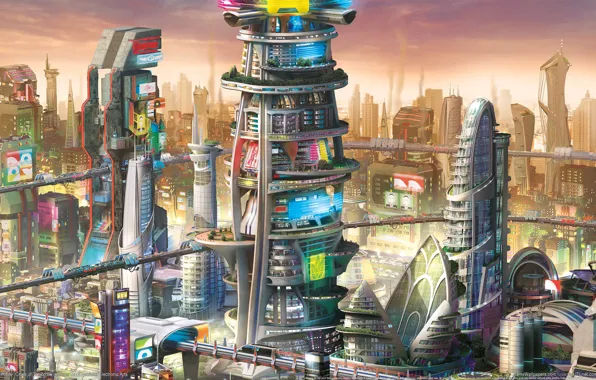 Картинка город, будущее, здания, game wallpapers, симулятор, SimCity: Cities of Tomorrow