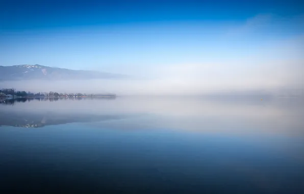 Картинка небо, туман, озеро, Франция, утро, Анси