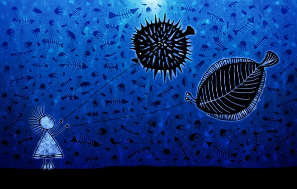 Картинка рыбы, человек, Синий