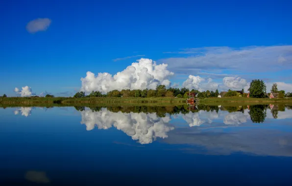 Картинка облака, отражение, Германия, лагуна, Germany, Балтийское море, Baltic Sea
