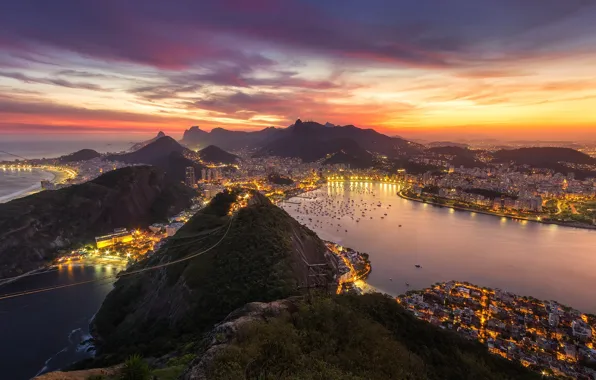 Картинка город, огни, вечер, Бразилия, Рио де Жанейро