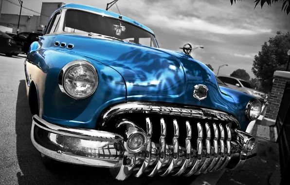 Картинка ретро, HDR, Бьюик, автомобиль, классика, передок, 1950, Buick