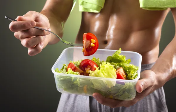 Картинка fork, vegetables, abs, perspiration, healthy food