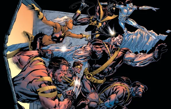 Картинка Wolverine, X-Men, Storm, комикс, марвел, супергерои, Marvel Comics, Cyclops, Beast, Colossus, Nightcrawler, Iceman, Люди Икс