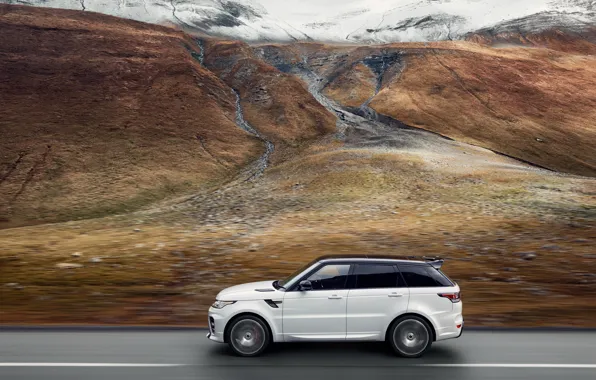Картинка горы, движение, скорость, трасса, долина, Range Rover, вид сверху, Sport, Overfinch