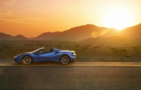 Картинка Ferrari, Blue, Side, Spider, Supercar, 488