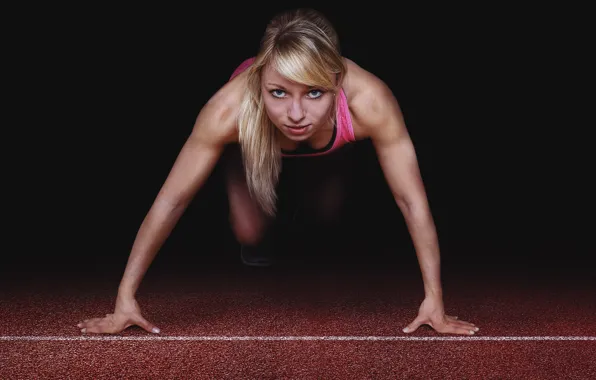 Картинка woman, muscular, athlete, pose starting position