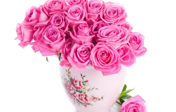 Картинка розы, розовые, pink, flowers, beautiful, vase, bouquet, roses