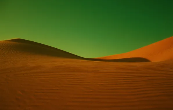Картинка небо, пустыня, бархан, зеленое, пески