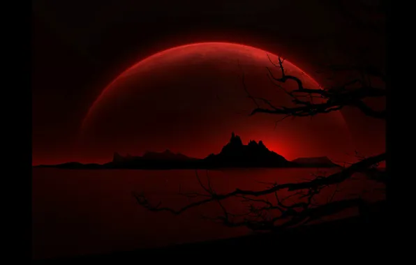Картинка ночь, тьма, кровавая луна
