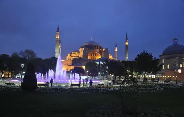 Картинка ночь, город, фонтан, Стамбул, Турция, Istanbul, Turkey