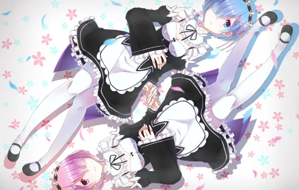 Картинка девушки, anime, art, сёстры, близнецы, Ram, Rem, Re: Zero kara Hajimeru Isekai Seikatsu