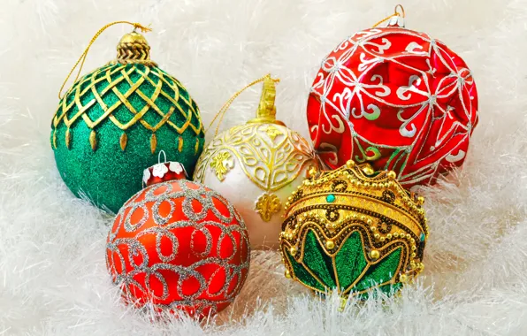 Картинка украшения, праздник, шары, игрушки, Новый Год, зеленые, Рождество, красные, декорации, белые, Christmas, золотые, New Year, …