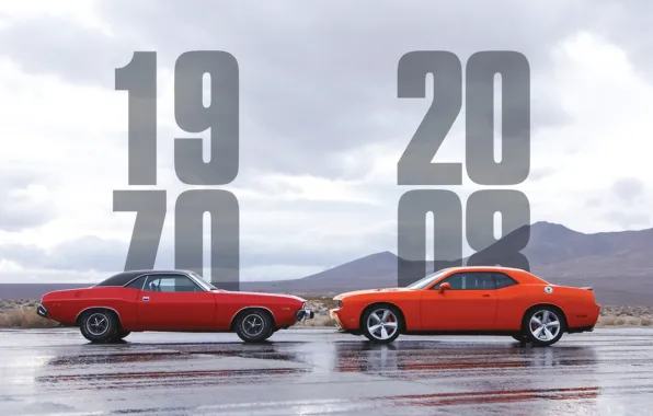 Картинка небо, 2008, Dodge, Challenger, 1970, старый против нового