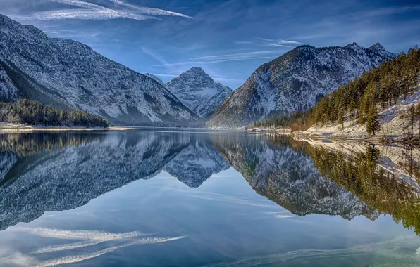 Картинка горы, отражение, Австрия, Альпы, Austria, Alps, Тироль, Tirol, озеро Планзее, Lake Plansee