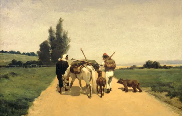 Картинка пейзаж, картина, Karel Frederik Bombled, Цыгане на Дороге